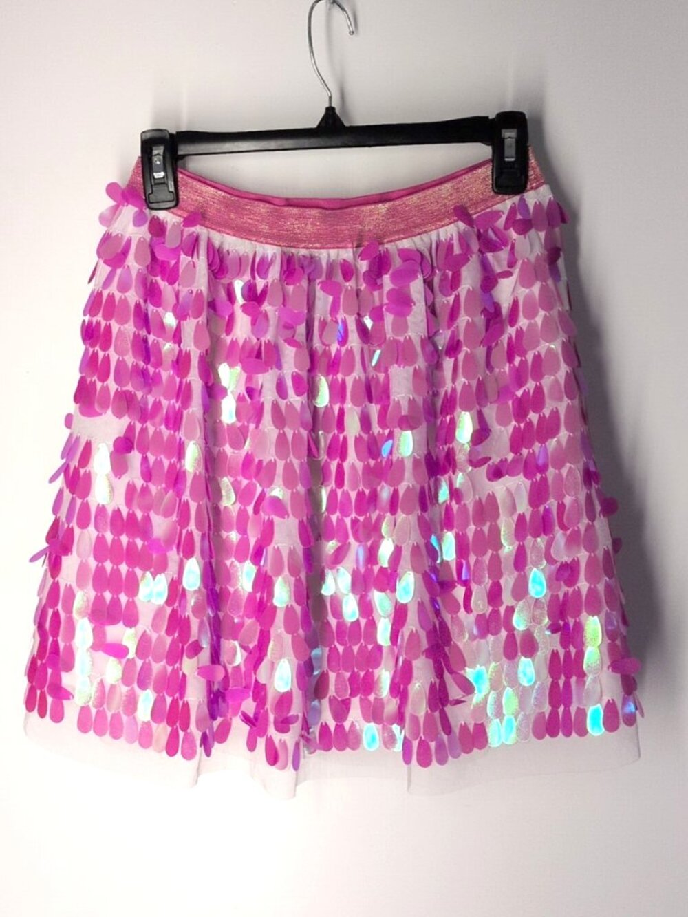 Cat & Jack hot pink/white sequin tulle skirt girls XL iridescent shiny mermaid